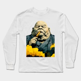 Puff Sumo: Smoking a Fat Robusto Cigar on a light (Knocked Out) background Long Sleeve T-Shirt